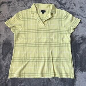 Burberry Golf Plaid Short Sleeve V Neck 100% Cotton Shirt Size M